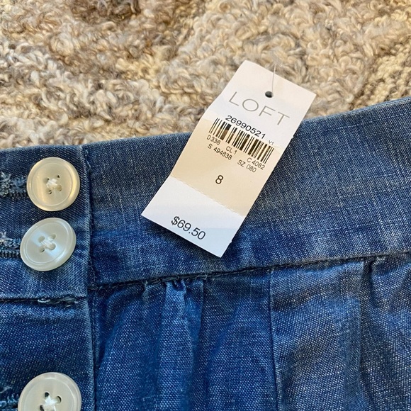 New Ann Taylor LOFT Side Button Linen Blend Chambray Blue A-line Skirt Sz 8 - Picture 4 of 10